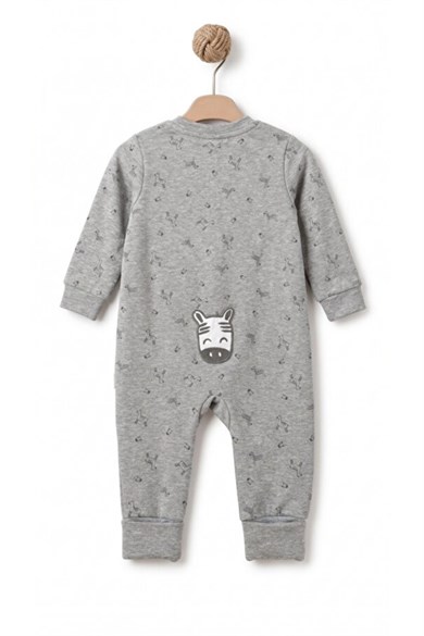 BabyCosy Erkek Bebek 3-24 Ay Zebra Desenli Fermuarlı Tulum Gri
