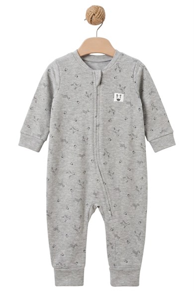 BabyCosy Erkek Bebek 3-24 Ay Zebra Desenli Fermuarlı Tulum Gri