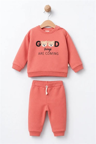 BabyCosy Kız Bebek 3-24 Ay %100 Organik Pamuk Eşofman Takımı Rose
