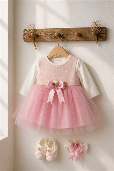Babylia Kız Bebek 0-6 Ay Mevlütlük Elbise Seti Pembe