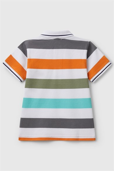 Benetton 1-6 Yaş  Erkek Bebek Çizgili Polo Yaka Kısa Kol T-shirt Turuncu