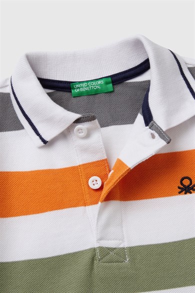 Benetton 1-6 Yaş  Erkek Bebek Çizgili Polo Yaka Kısa Kol T-shirt Turuncu