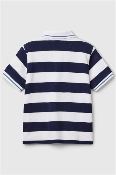 Benetton 1-6 Yaş  Erkek Bebek Çizgili Polo Yaka Kısa Kol T-shirt Lacivert