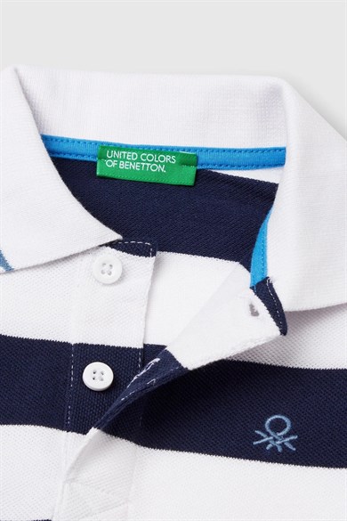 Benetton 1-6 Yaş  Erkek Bebek Çizgili Polo Yaka Kısa Kol T-shirt Lacivert