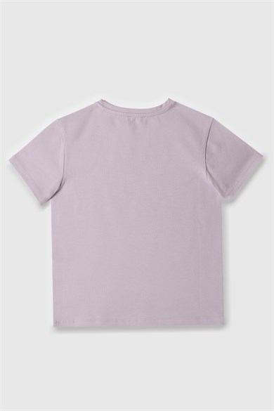 Benetton 4-14 Yaş Kız Çocuk  Gökkuşağı Baskılı Kısa Kol T-Shirt Lila