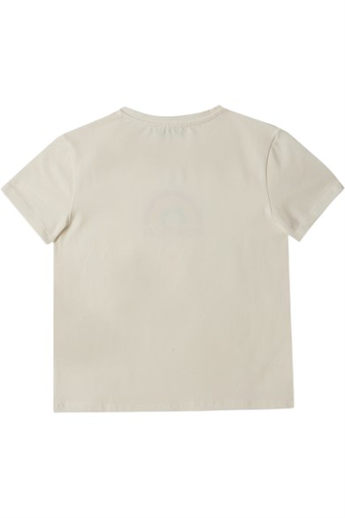 Benetton 4-14 Yaş Kız Çocuk  Gökkuşağı Baskılı Kısa Kol T-Shirt Beyaz