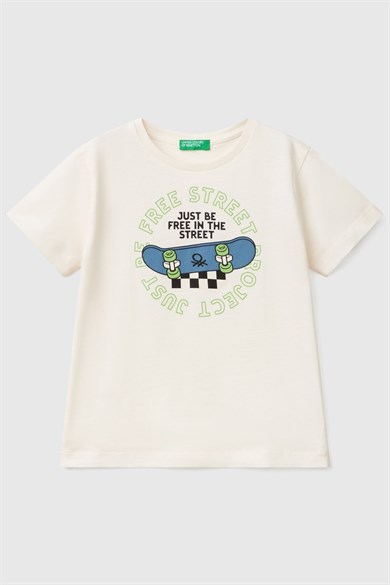 Benetton Erkek Bebek 1-6 Yaş Baskılı Kısa Kol T-shirt Ekru