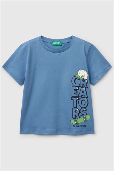 Benetton Erkek Bebek 1-6 Yaş Baskılı Kısa Kol T-shirt Mavi
