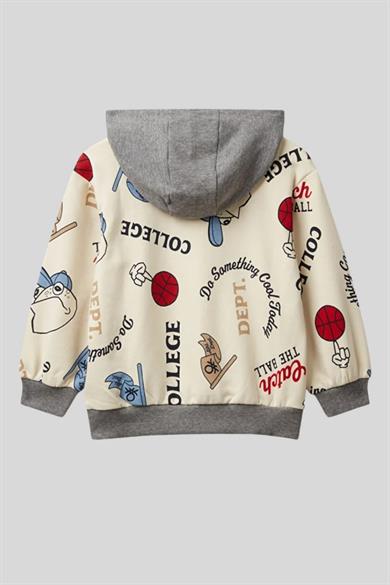 Benetton Erkek Bebek 1-6 Yaş Baskılı Kanguru Cep Sweatshirt Krem