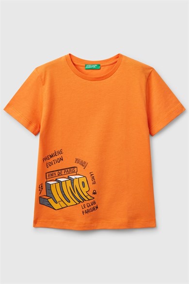 Benetton Erkek Bebek 1-6 Yaş Baskılı Kısa Kol T-shirt Turuncu