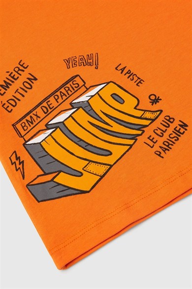 Benetton Erkek Bebek 1-6 Yaş Baskılı Kısa Kol T-shirt Turuncu