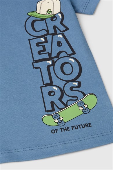 Benetton Erkek Bebek 1-6 Yaş Baskılı Kısa Kol T-shirt Mavi