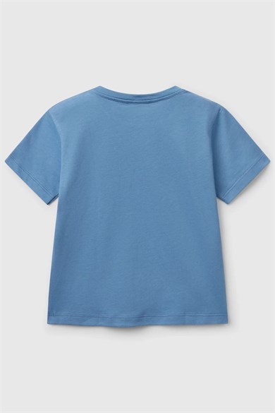 Benetton Erkek Bebek 1-6 Yaş Baskılı Kısa Kol T-shirt Mavi