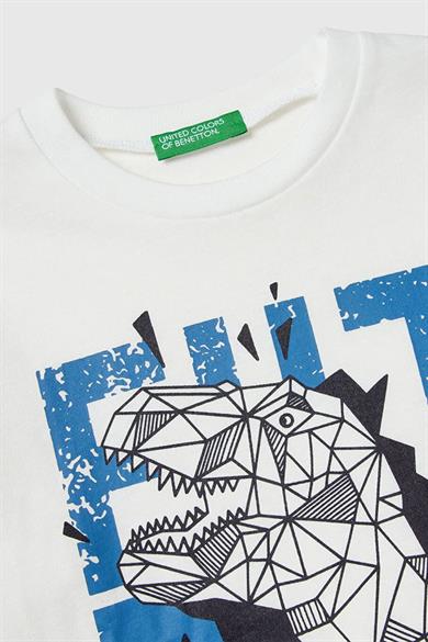 Benetton Erkek Bebek 1-6 Yaş Baskılı Uzunkol T-Shirt Beyaz