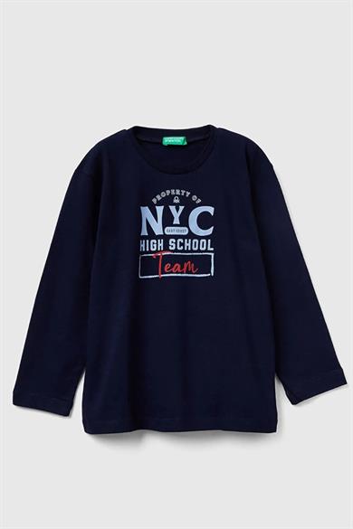Benetton Erkek Bebek 1-6 Yaş Baskılı Uzunkol T-Shirt Lacivert