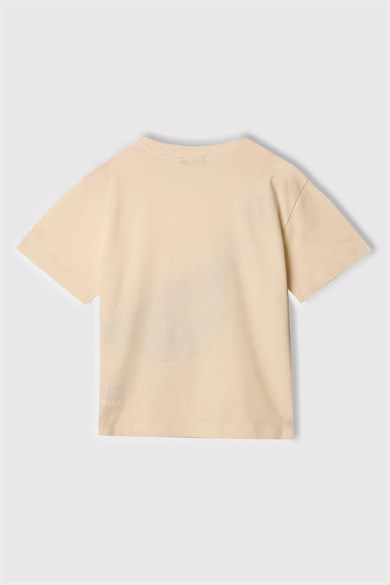 Benetton Erkek Bebek 1-6 Yaş Bel Çantası Desenli Kısa Kol T-shirt Krem