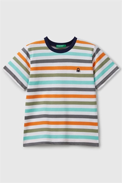 Benetton Erkek Bebek 1-6 Yaş Bisiklet Yaka Çizgili Kısa Kol T-shirt Renkli