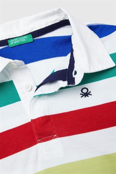 Benetton Erkek Bebek 1-6 Yaş Çizgili Polo Yaka Uzunkol T-Shirt Beyaz