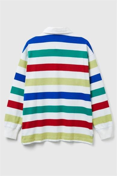 Benetton Erkek Bebek 1-6 Yaş Çizgili Polo Yaka Uzunkol T-Shirt Beyaz
