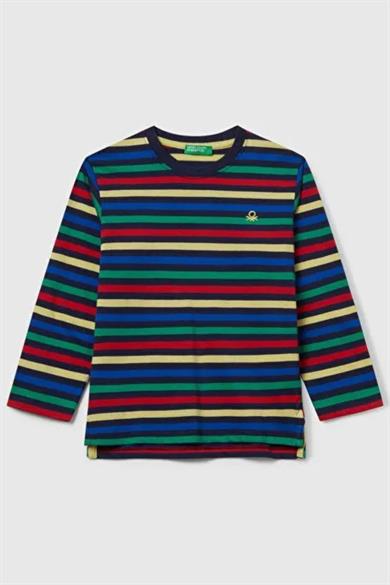 Benetton Erkek Bebek 1-6 Yaş Çizgili Uzunkol T-Shirt Lacivert