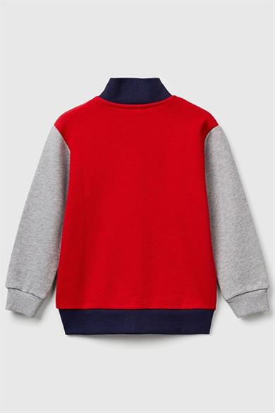 Benetton Erkek Bebek 1-6 Yaş Logo Baskılı Manşetli Hırka Kırmızı