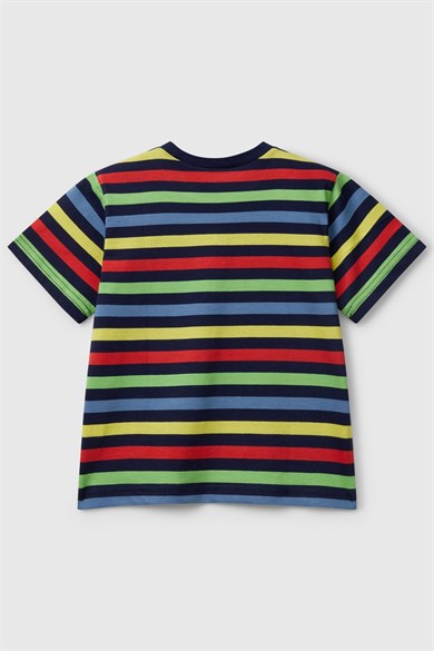 Benetton Erkek Bebek 1-6 Yaş Renkli Çizgili %100 Pamuk T-shirt Lacivert