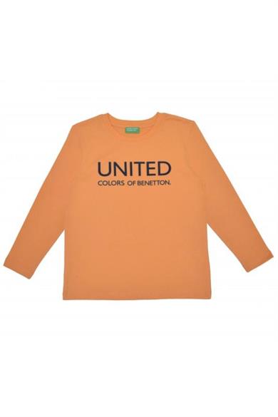 Benetton Erkek Çocuk 4-14 Yaş Baskılı Uzunkol T-Shirt Turuncu