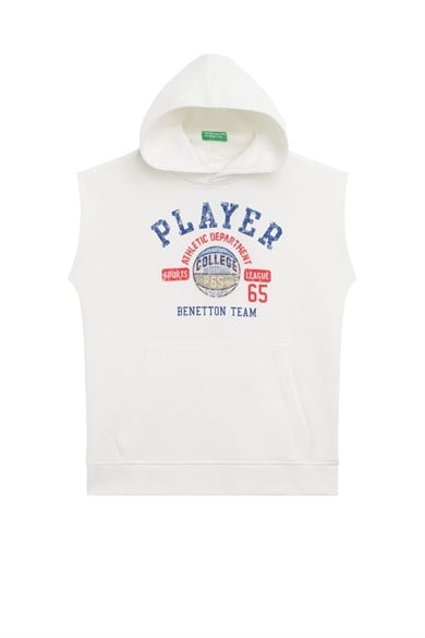 Benetton Erkek Çocuk 4-14 Yaş Kapüşonlu Kolsuz T-shirt Beyaz