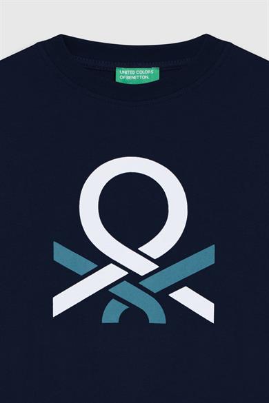 Benetton Erkek Çocuk 4-14 Yaş Logo Baskılı Uzun Kol T-shirt Lacivert
