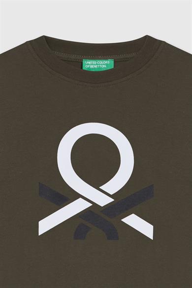 Benetton Erkek Çocuk 4-14 Yaş Logo Baskılı Uzun Kol T-shirt Haki