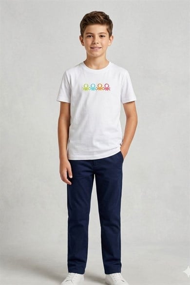 Benetton Erkek Çocuk 4-14 Yaş Logo Baskılı  Kısa Kol T-Shirt Beyaz