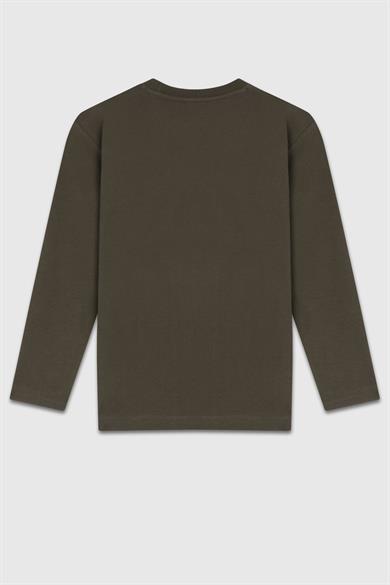 Benetton Erkek Çocuk 4-14 Yaş Logo Baskılı Uzun Kol T-shirt Haki