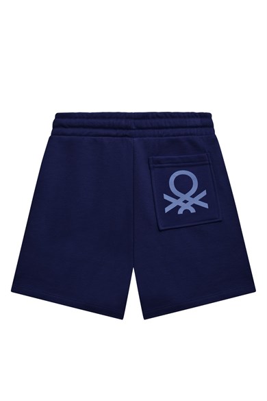 Benetton Erkek Çocuk 4-14 Yaş Logo Baskılı Cepli Pamuklu Penye Şort Lacivert