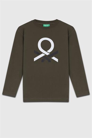Benetton Erkek Çocuk 4-14 Yaş Logo Baskılı Uzun Kol T-shirt Haki