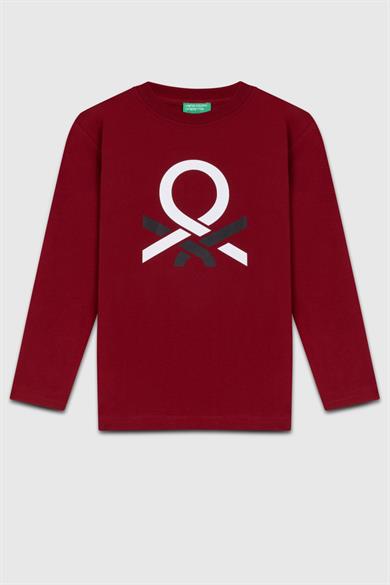 Benetton Erkek Çocuk 4-14 Yaş Logo Baskılı Uzun Kol T-shirt Bordo