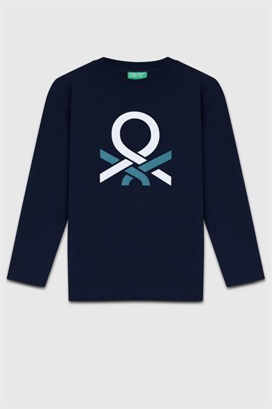 Benetton Erkek Çocuk 4-14 Yaş Logo Baskılı Uzun Kol T-shirt Lacivert
