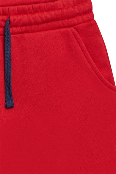 Benetton Erkek Çocuk 4-14 Yaş Logo Baskılı Cepli Pamuklu Penye Şort Kırmızı