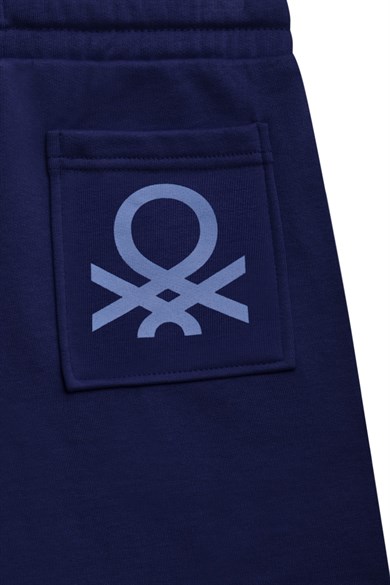 Benetton Erkek Çocuk 4-14 Yaş Logo Baskılı Cepli Pamuklu Penye Şort Lacivert