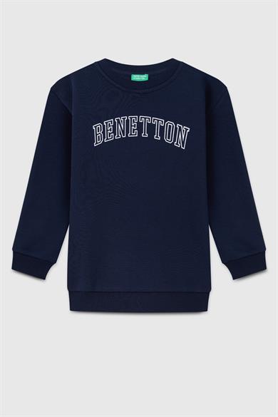 Benetton Erkek Çocuk 4-14 Yaş Logo Baskılı Sweatshirt Lacivert