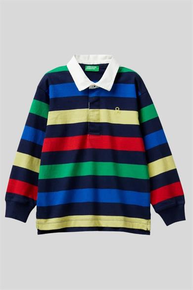 Benetton Erkek Çocuk 6-14 Yaş Polo Yaka Uzunkol T-Shirt Lacivert