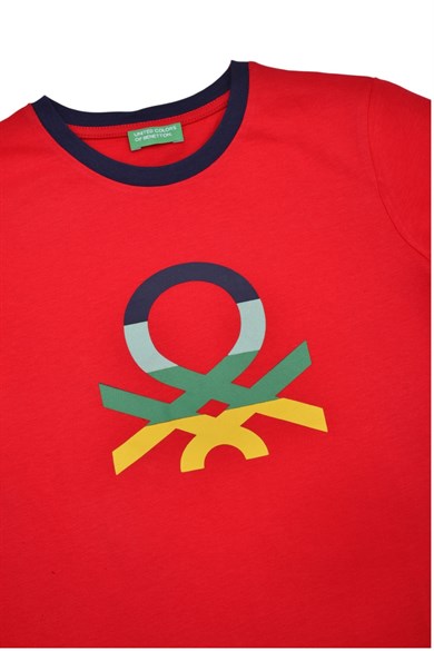Benetton Erkek Çocuk Logo Baskılı Uzun Kol T-Shirt Kırmızı