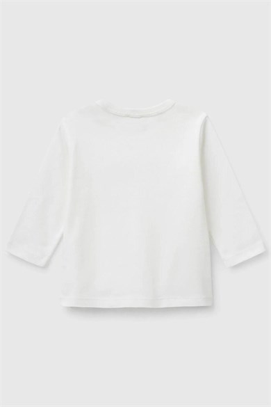 Benetton Kız Bebek 0-18 Ay Logo Desenli Uzun Kol T-Shirt Pudra
