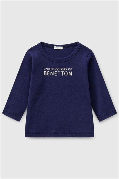 Benetton Kız Bebek 0-18 Ay Logo Desenli Uzun Kol T-Shirt Lacivert