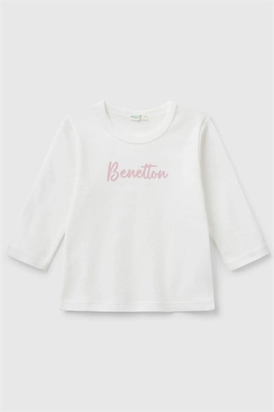 Benetton Kız Bebek 0-18 Ay Logo Desenli Uzun Kol T-Shirt Pudra