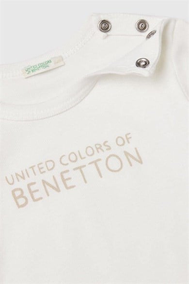 Benetton Kız Bebek 0-18 Ay Logo Desenli Uzun Kol T-Shirt Bej