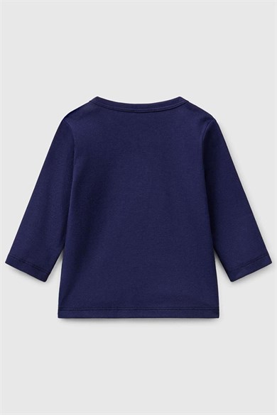 Benetton Kız Bebek 0-18 Ay Logo Desenli Uzun Kol T-Shirt Lacivert