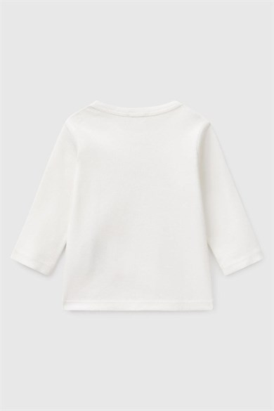 Benetton Kız Bebek 0-18 Ay Logo Desenli Uzun Kol T-Shirt Bej