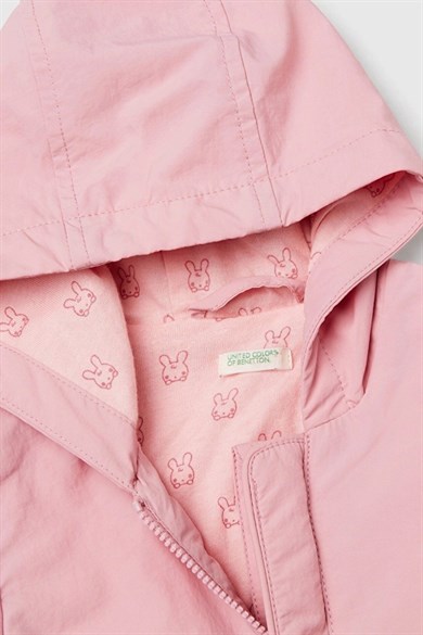 Benetton Kız Bebek 0-18 Ay Penye Astarlı Yağmurluk Pembe