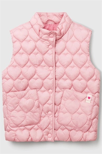 Benetton Kız Bebek 1-6 Yaş Kalp Kapitone Şişme Yelek Pembe