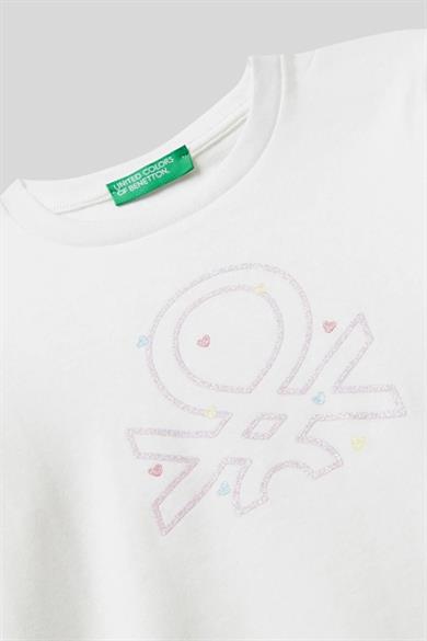 Benetton Kız Bebek 1-6 Yaş Logo Baskılı Uzunkol T-Shirt Ekru
